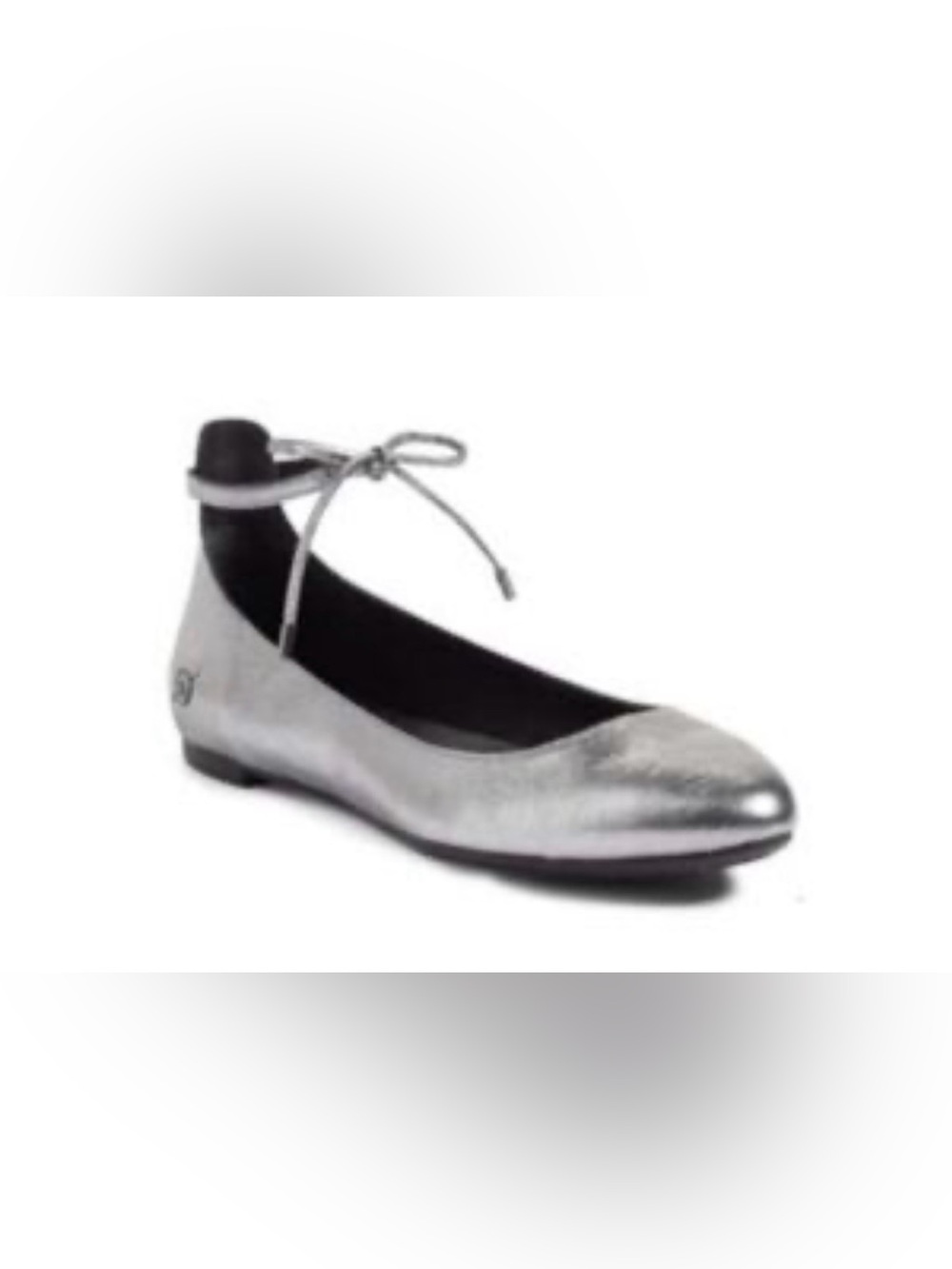 Born Kharen Womens Silver Meatllic Leather Ankle Tie Ballet Flats Sz 9M